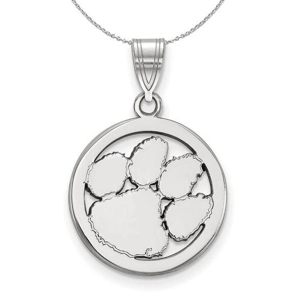 Sterling Silver Clemson U Small Circle Pendant Necklace - 24 Inch - Picture 1 of 8